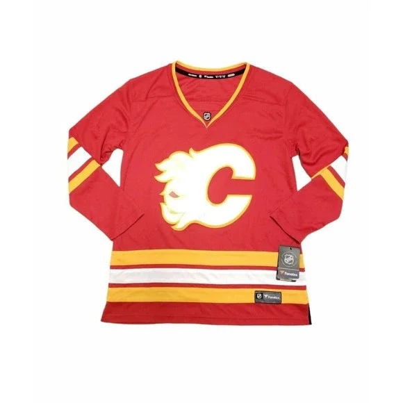 Fanatics NHL Calgary Flames Home Hockey Womens XLarge Jersey Red White Sewn